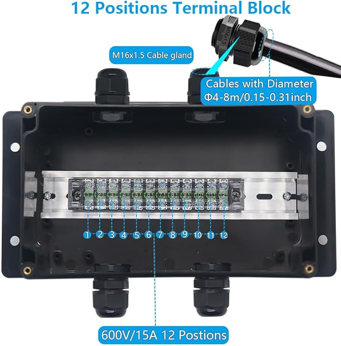 Project BoxI P67 Outdoor Waterproof box Electronic Junction Box with 15A 600V Barrier Terminal 2IN/2 Out Electrical Boxes 7.9x4.7x3inch