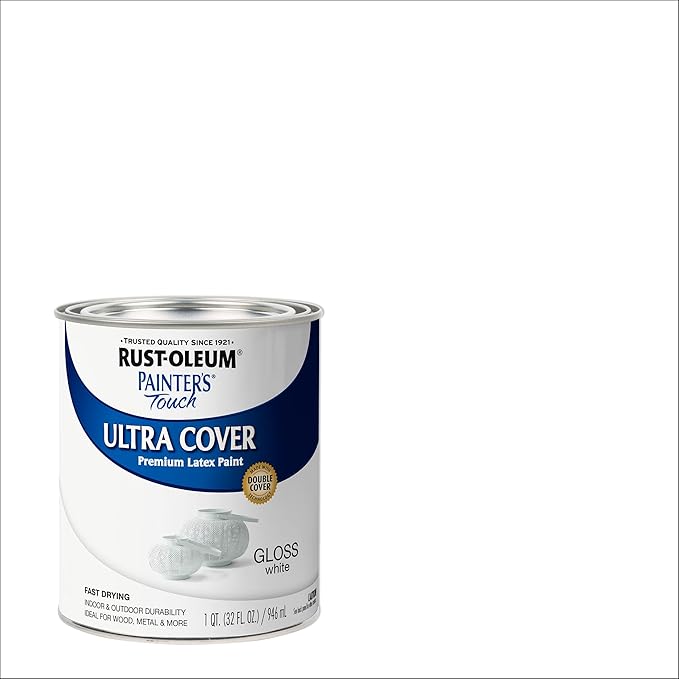 Rust-Oleum 1992502-2PK Painter’s Touch Latex Paint, Quart, Gloss White, 2 Pack