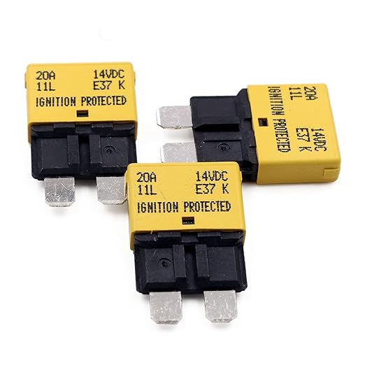 20A 12V Auto Reset Fuse Circuit Breaker ATO/ATC Low Profile - UL Certified - Type I Blade Fuses 20 Amp Self Resetting 12 Volt DC for Automotive, Car, Marine, RV, Solar, 3 Pack