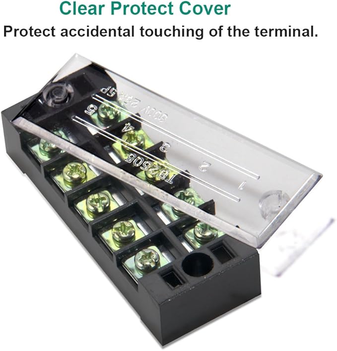 MILAPEAK Terminal Block and Strip - 10pcs (5 Sets) 5 Positions Dual Row 600V 25A Screw Terminal Blocks with Cover + 400V 25A 5 Positions Pre-Insulated Terminals Barrier Strips (Black & Red)