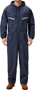 Mens Work Coveralls Mechanic Hooded Overall Workwear Jumpsuits Long Sleeve Hi Viz Coverall with Zippers