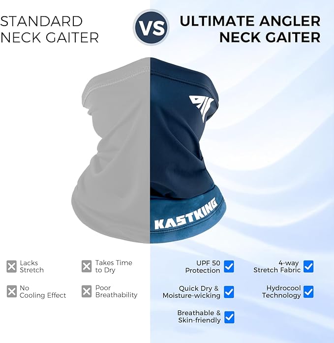 KastKing Ultimate Angler Neck Gaiter, UPF 50 Sun Mask, Sun Gaiters for Men & Women, Hydrocool Technology, Fishing, Hiking