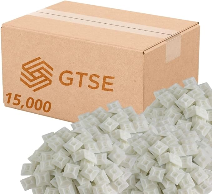 GTSE 15,000 Pack White Zip Tie Mounts, 3/4" Adhesive Mounting Squares, Cable Tie Mount, Cable Clips Organizer Holders, Zip Tie Anchor for Wire Bundles, UV Resistant Tie Wrap Bases
