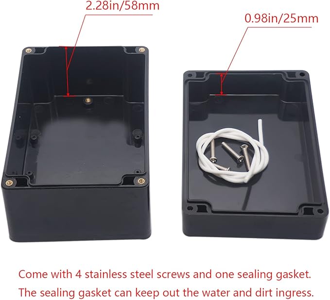 Project Box ABS Black Electrical Boxes IP65 Outdoor Waterproof Box Electronic Junction Box Power Enclosure with Cable Glands for DIY Project 6.3 x 4.33 x 3.54 inch (160x110x90mm)