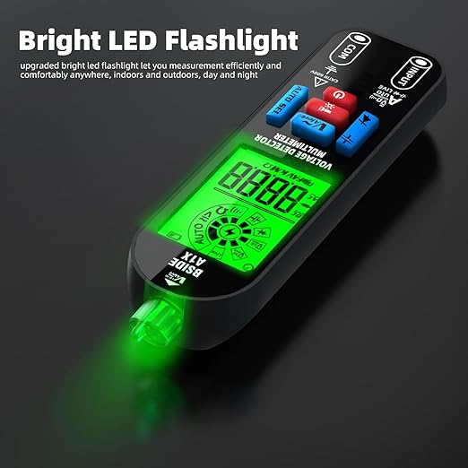 BSIDE Digital Multimeter Tester Rechargeable Electrical Voltmeter, Smart Mode with Red & Green Backlight, Measures Capacitance Diode Ohm Continuity V-Alert DC AC Voltage with Carrying Case