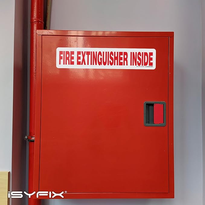 iSYFIX Fire Extinguisher Inside Signs Stickers for Vehicles – 5 Pack 12x2.5 Inch – Self-Adhesive Vinyl Decals, Laminated for UV, Weather, Scratch, Fade Resistance, for Cars, Trailers, Rv's and Trucks
