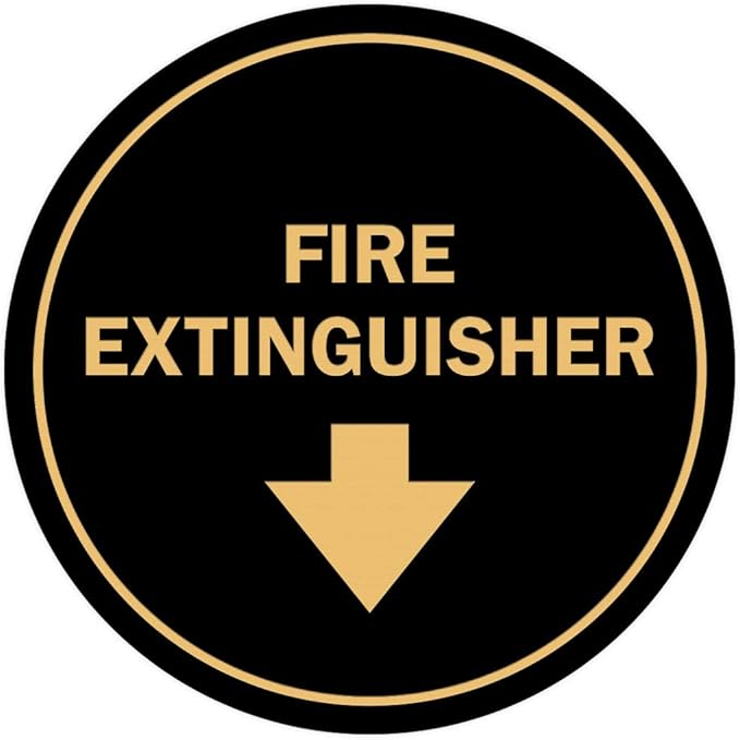 Signs ByLITA Circle Fire Extinguisher Sign (Black Gold) - Medium
