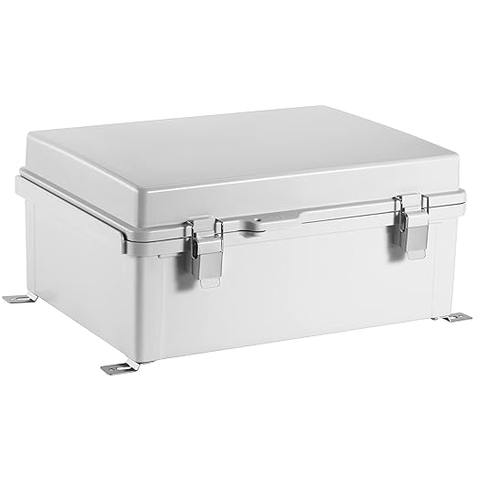 Waterproof Electrical Junction Box IP67 ABS Plastic Enclosure with Hinged Cover with Mounting Plate, Wall Brackets (Grey Cover, 16.1"x12.2"x7.1")