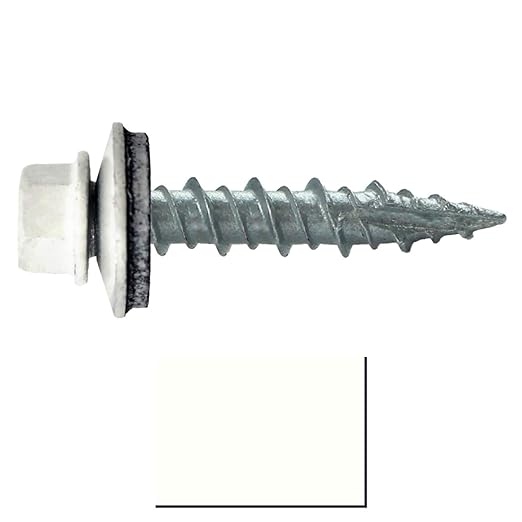 Metal Roofing Screws: (250) 10 x 1 Bone White Hex Head Sheet Metal Roof Screw. Self Starting Metal to Wood siding Screws. EPDM Washer. Colored Head (CASE)
