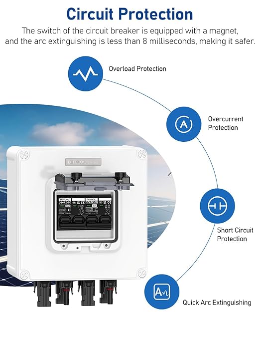 DIHOOL Solar Panel Disconnect Switch 2 String PV Disconnect 30 Amp DC Circuit Breaker Box 2 in 2 Out
