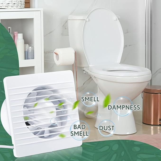 Qunclay 2 Pcs 4 Inch Small Window Fan 110v Kitchen Exhaust Fan 76 Cfm 2400r/min, 18w 65m³/h Extractor Vent Bathroom Wall Ventilation with Anti Backflow Check Valve Chain Switch