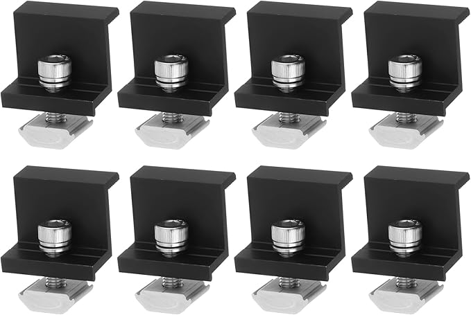 uxcell 8Pcs Solar End Clamp, 30mm Aluminum Adjustable Solar Panel Mounting Bracket Clamp Solar Mounting Z Bracket Clamps for Solar Panel PV Mounting System, Black