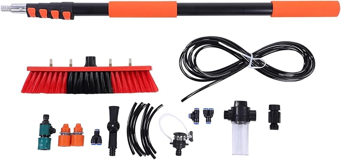 VBESTLIFE Solar Panel Cleaning Brush Kit, 12Ft Telescopic Pole Soap Dispenser Water Fed Window Cleaner Tool for Roof RV Gutter Boat Deck