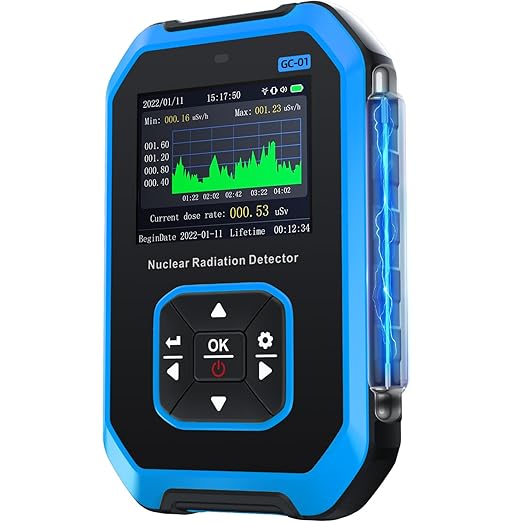 FNIRSI GC-01 Geiger Counter Nuclear Radiation Detector, Radiation Dosimeter with LCD Display, Portable Handheld Beta Gamma X-ray Rechargeable Radiation Monitor Meter, 5 Dosage Units, 0.0μSv-500mSv