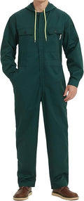 Mens Cotton Blend Long Sleeve Coverall Multi Pockets Zip Overall Mechanic Work Jumpsuit with Hood