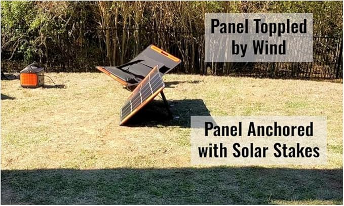 Solar Stakes - Anchor Portable Solar Panels with Seamless Add-on, Heavy Duty Strap with Hook/Loop and Elastic, 7" Aluminum Stake, Prevents Wind Tipping (Quad Kickstand Portable Solar Panel)
