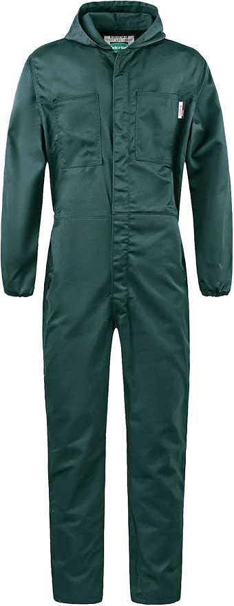 Men's Long Sleeve Zip-Front Coverall Lightweight Work Coveralls Mechanic Overall Jumpsuit with Hood