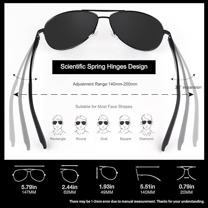 GQUEEN Classic Military Style Pilot Polarized Sunglasses Spring Hinges Al-Mg for mens womens MOS1