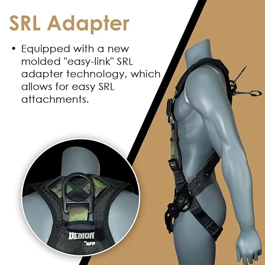 AFP Green Camouflage Universal Fall Protection Ergonomic Comfort Safety Harness, Soft Pressure-Relieving Perforated Breathable Padded Foam Shoulder, 3 D-Rings, Tongue Buckle, Mating Buckle