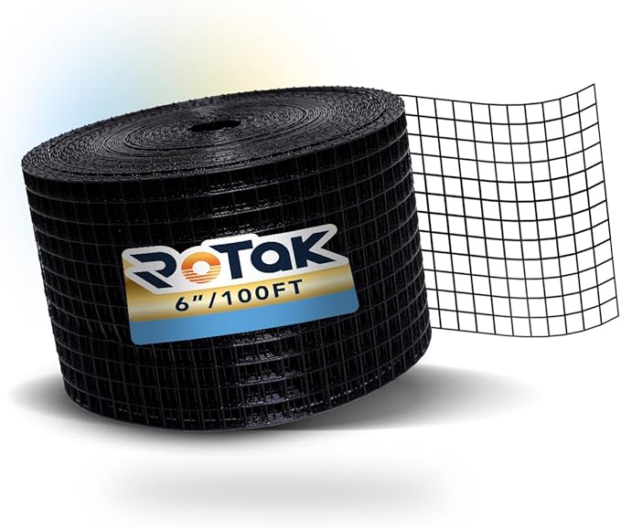 ROTAK Critter Guard - 6in x 100ft Solar Panel Bird Guard - Galvanized Black PVC Coated ½ inch Wire Roll Mesh (6" x 100')