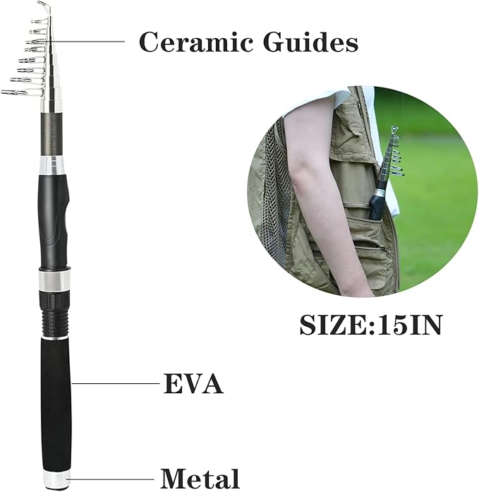 Fishing Pole Combo, 6.9ft 2Pcs Telescopic Rods Set, Collapsible Carbon Fiber Fishing Rod, Spinning Reel Set with Carrier Bag Freshwater Fishing Rod and Reel Combos Kits