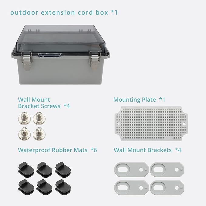 Broader Outdoor Extension Cord Cover Box for Outside Outlet Plug Cover Waterproof, 8.7x6.7x4.4” IP67 Junction Box for Outlet Plug,Outdoor Weatherproof Plug-in Distribution Box
