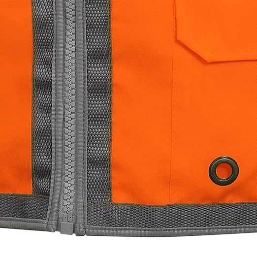 Pioneer Safety Vest for Men – Hi Vis Reflective Neon, Cool Mesh Back Panel, 12 Pockets, Zipper for Surveyor Work – Orange, Yellow/Green