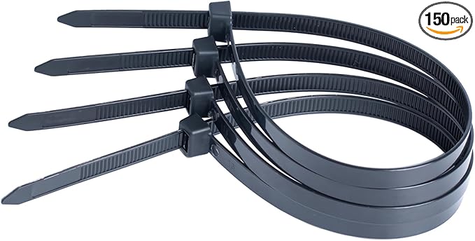 14 Inch Heavy Duty Cable Ties - 60lb Tensile Strength, Weather Resistant Outdoor Black Zip Ties (150 Pack)