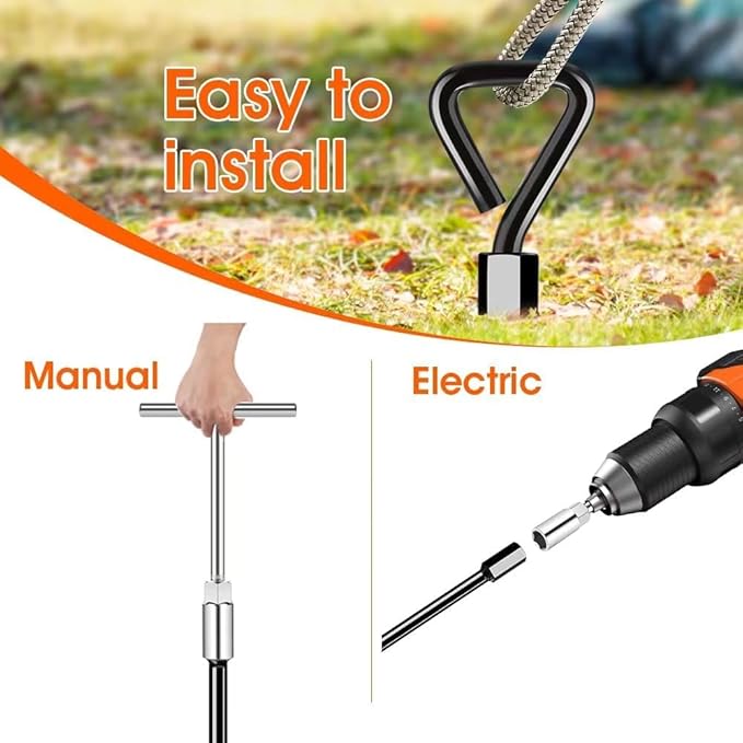 Ground Anchors Screw in Trampoline Anchors Heavy Duty Ground Anchors,Tent Stakes for Camping Tent, Trampoline, Canopies, Carports, Sheds, Swing Sets, Black Anti-Rust Coating for High Wind (4 X 26in)