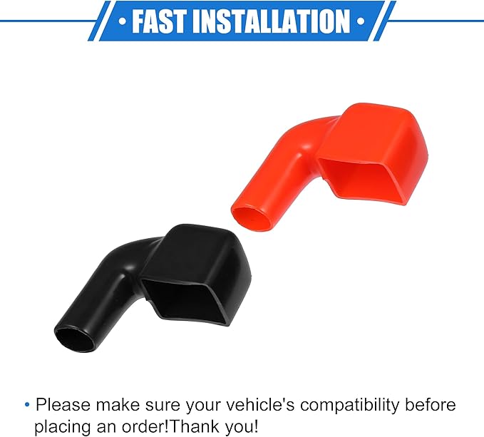 1 Pair Battery Terminal Insulation Covers, 40mm Length 10mm 0.39" Car Battery Post Cap Universal for Motorcycle Truck Marine Durable PVC Red Black