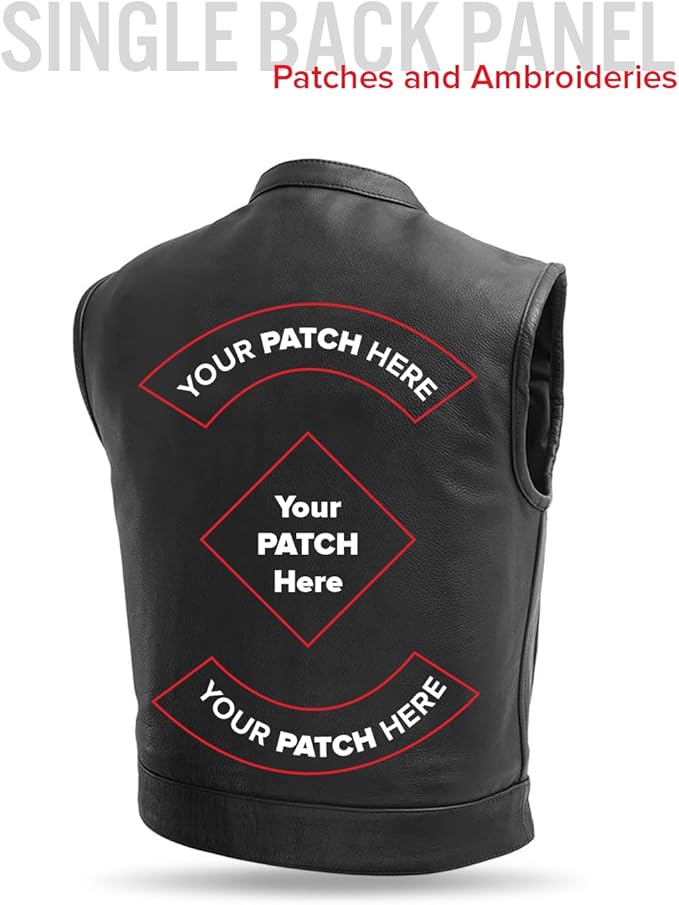 First Mfg Co Lowrider Mens Motorcycle Biker Riding Armor Club Style Black Leather, Twill, Moto Mesh, Perforated Vest