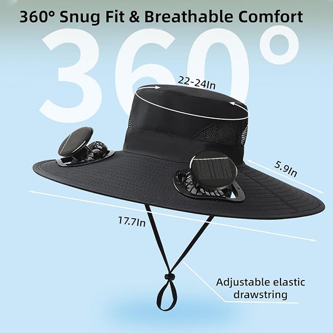 Solar Fan Hat Wide Edge Outdoor