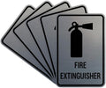 Signs ByLITA Portrait Round Fire Extinguisher Sign with Adhesive Tape, Mounts On Any Flat Surface (Brushed Silver) - Small (5 Pack)