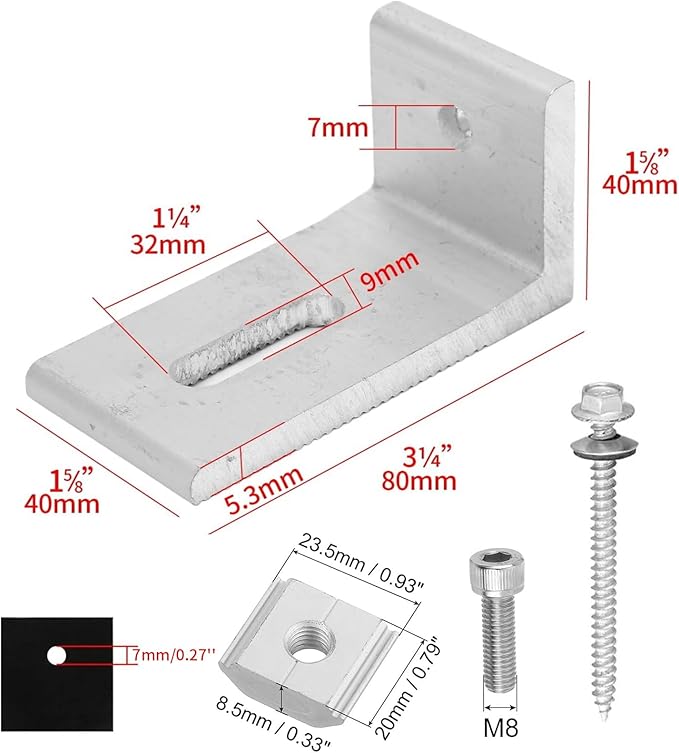 12 Pack Solar Mount L-Bracket with Hardware, Aluminum Alloy Photovoltaic Solar Panel Mounting L Brackets for RV Boat Off Grid Roof, Motor Home Roof