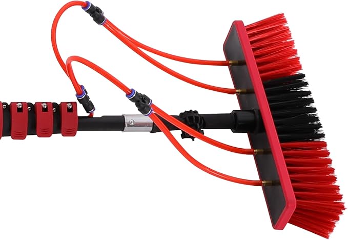 Window Cleaner Tool Washing Equipment Window Solar Panel Cleaning Brush and Pole Water Fed Pole Kit for House Roof Glass Car, 180° Adjustable Brush Head with 4 Water Outlets (29.53ft)