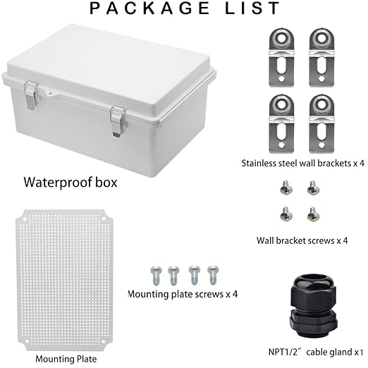 Waterproof Electrical Box, IP67 Junction Box Stainless Steel Latch Hinged Grey Cover Project Enclosure with Wall Bracket 11.1"x7.5"x5.5"