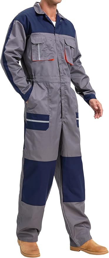 Men's Work Coveralls Multi Pockets Garage Work Jumpsuit Zip Coverall One Piece Workwear Mechanic Overalls