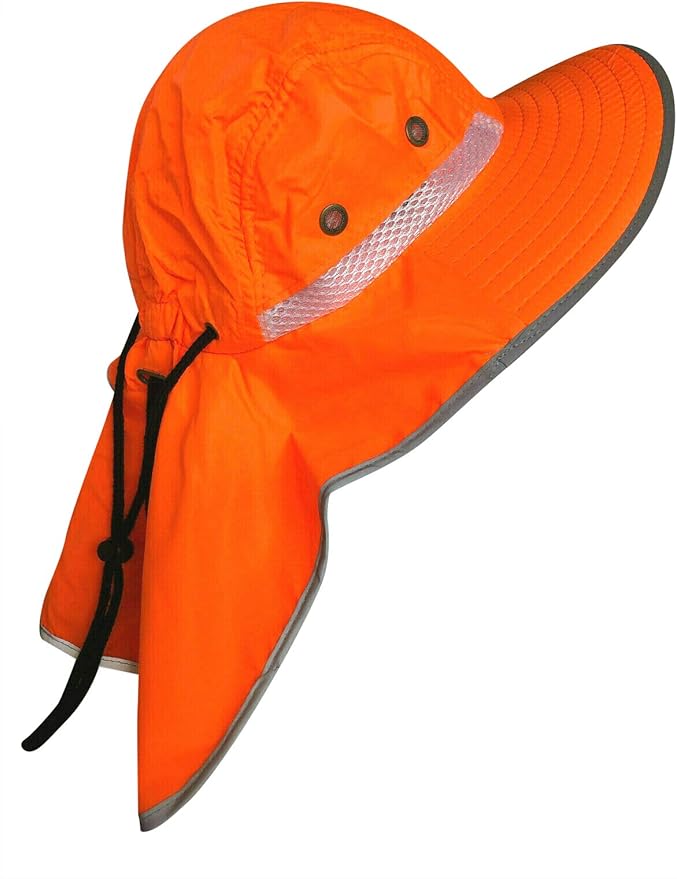 Men High Visibility Sun Hat with Neck Flap Wide Brim Boonie Hat Bucket Cap Packable Adjustable