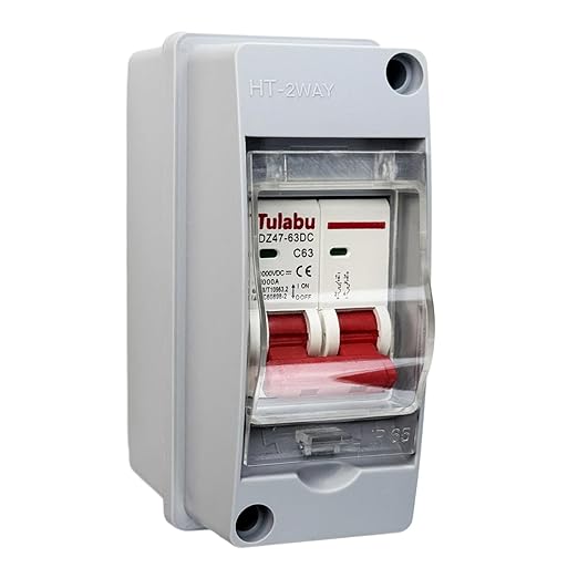 DC Miniature Circuit Breaker 1000V, IP65 Waterproof PV Solar DC Disconnect Switch with DIN Rail Enclosure, Solar Panel Disconnect Switch for Solar PV System (63A)