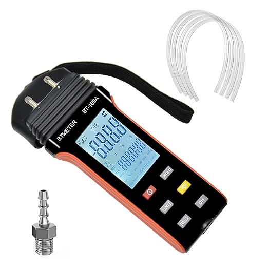BTMETER Manometer HVAC Gas Pressure Tester 189A, Dual-Port Air Pressure Meter Gauge with Hose Kit Measure Static Pressure Differential Gas Pressure for Furnace Water Column