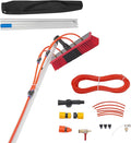 Solar Panel Cleaning Brush & Squeegee Kit, 13.12ft Long Reach Extendable Water Fed Pole Kit, Water Fed Window Cleaner Tool with 14" Brush, for Window Outdoor Roof Cleaner Kit (13.12FT Long)