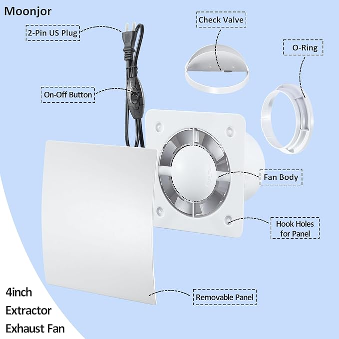 4inch Exhaust Fan, Window Wall Mount Vent Extractor Fan w/Button Switch, Cord for Kitchen Bathroom Workshop Garage (Slim Curved Panel)