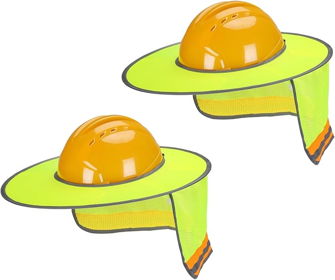 UNCO- Hard Hat Sun Shield, 2 Pack, Yellow, Full & Standard Brim Mesh Sunshade High Visibility Reflective, Hard Hat Sun Shade, Hard Hat Accessories, Hard Hat Visor, Hard Hat Shade, Hard Hat Neck Shade