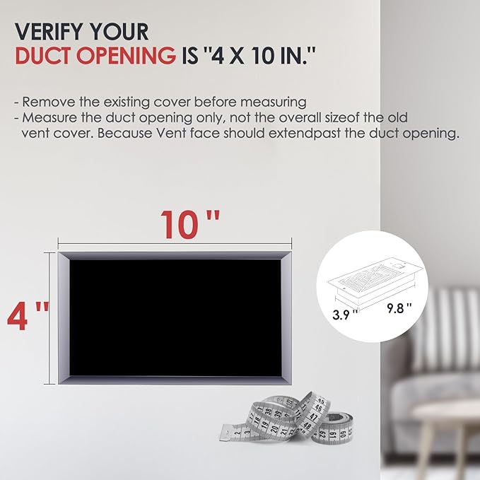 Quiet Register Booster Fan Fits 4" x 10" Register Holes, 10-Speed Smart Heating Cooling AC Vent Fan with Remote Control and Thermostat Control - White