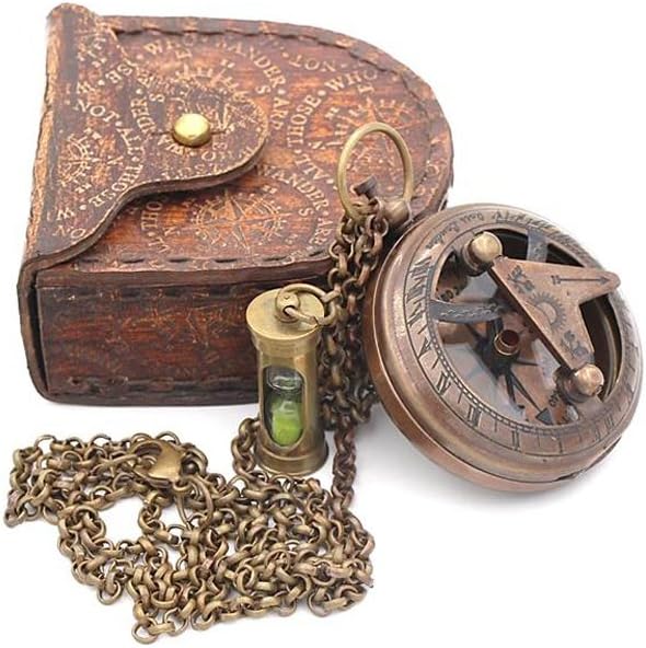 Compass Gift for Mom/Dad, Antique Nautical Directional Magnetic Sundial Pocket Compass Gifts for Women/Men with Leather Case or Wooden Box, Baptism 2026 Communion Christian Luxury Gift, Anniversary