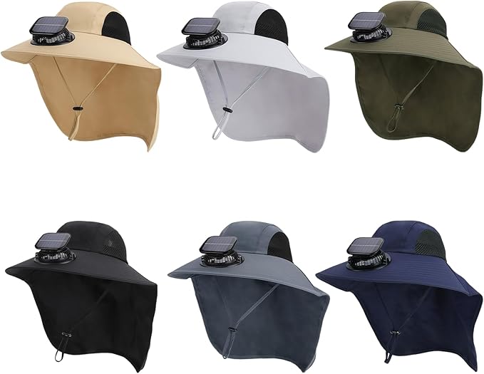 Solar Fan Hat Wide Brim Hat with Fan Sunscreene Neck Flap 3-Speed Outdoor Sun Hat for Fishing,Hiking,USB Solar Charging