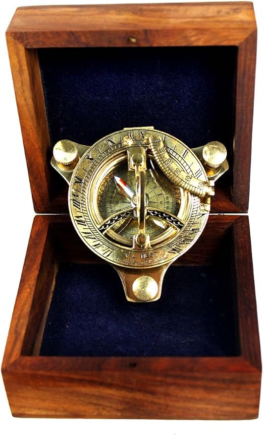 Ectoria 3" Sundial Compass - Brass with Wood Box