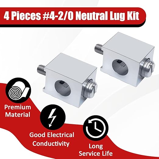 2 Pieces #4-2/0 Neutral Lug Kit Circuit Breaker Ground Lugs Aluminum Grounding Lugs Fit for Electrical Connections