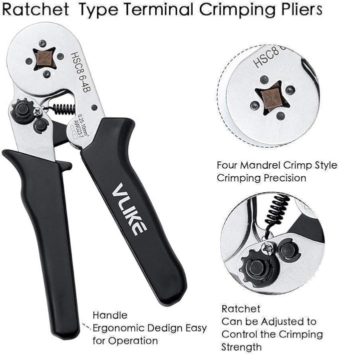 Ferrule Crimping Tool, VLIKE Wire Crimper Pliers with 1200 Terminal Ferrules Tinned Copper Ferrule Connector Sleeves for Stripper Wiring Projects