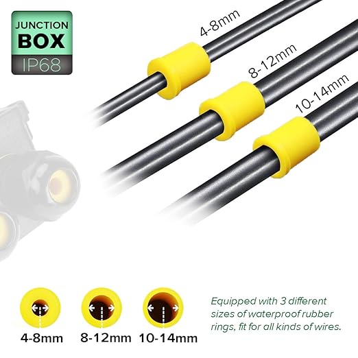 3 Way Electrical Junction Box, La Vane IP68 Waterproof 3 Way Cable Connector Lighting Connector Electric External Coupler, Cable Gland Ø 4-14mm